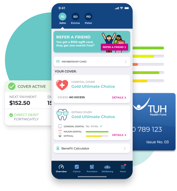 TUH health fund mobile app screenshots