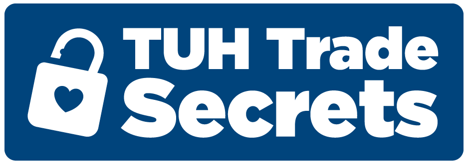 TUH trade secrets logo on navy background