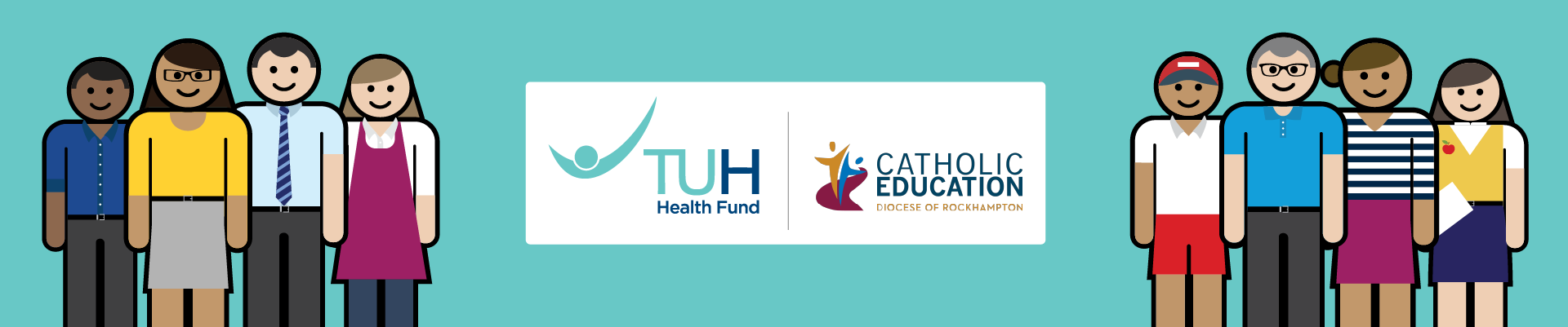 TUH health fund and Catholic Education logo banner