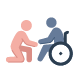 person helping person in wheelchair. occupational therapy icon on white background