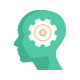 cog in mind side view of person. psychology and hypnotherapy symbol on white background