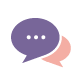 purple and pink speech bubbles. speech pathology on white background