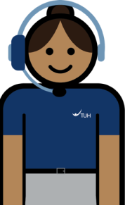 female TUh staff avatar with brunette hair wearing phone headset